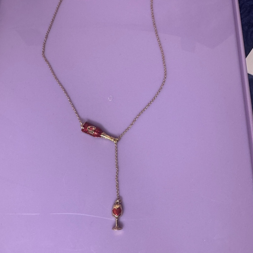 NWT Betsey Johnson Red Wine Y-Necklace - Picture 3 of 11